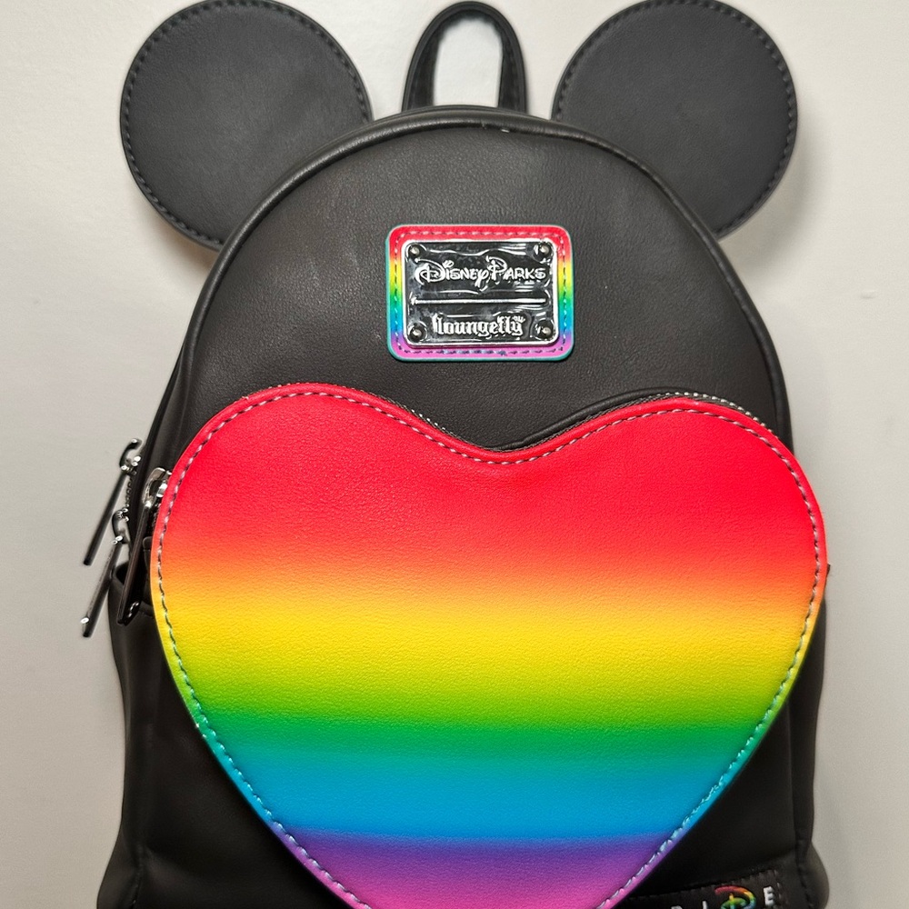 🏳️‍🌈 Disney x Loungefly Pride Mini Backpack – Mickey Ears Rainbow Heart – VGUC